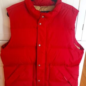 Lands' End Men Large 42-44 Red Down Insulated Zip-up & Snaps Puffer Vest